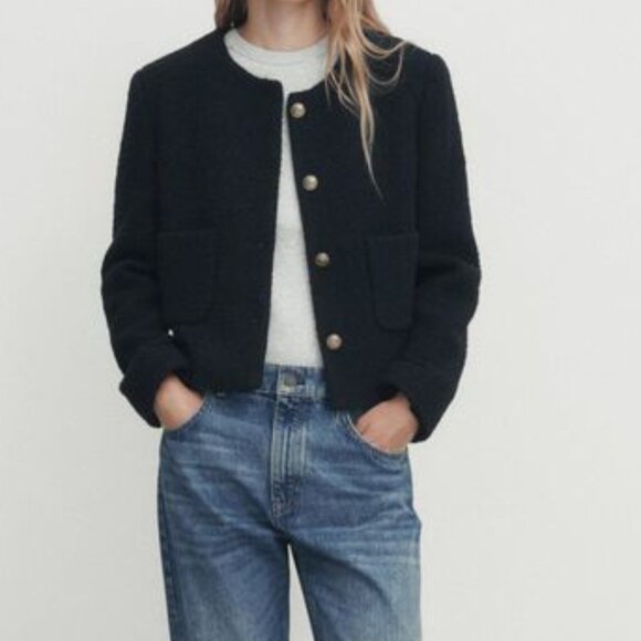 Vintage Wool Boucle Lady Jacket Cardigan sz L - Black - Picture 1 of 11